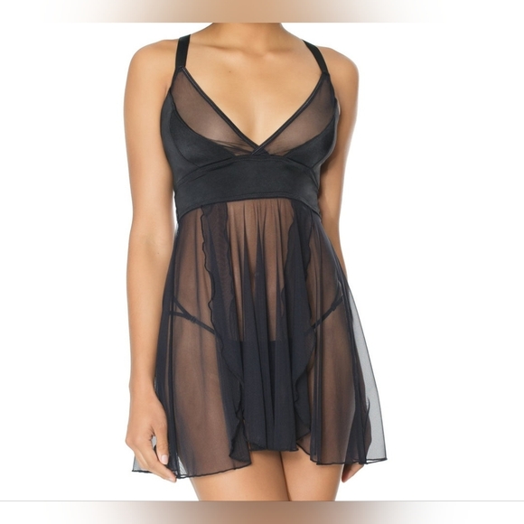 Coquette ~ Peep Show Babydoll ~ Black Gothic O-Ring Strappy Cage Lingerie - Picture 7 of 16